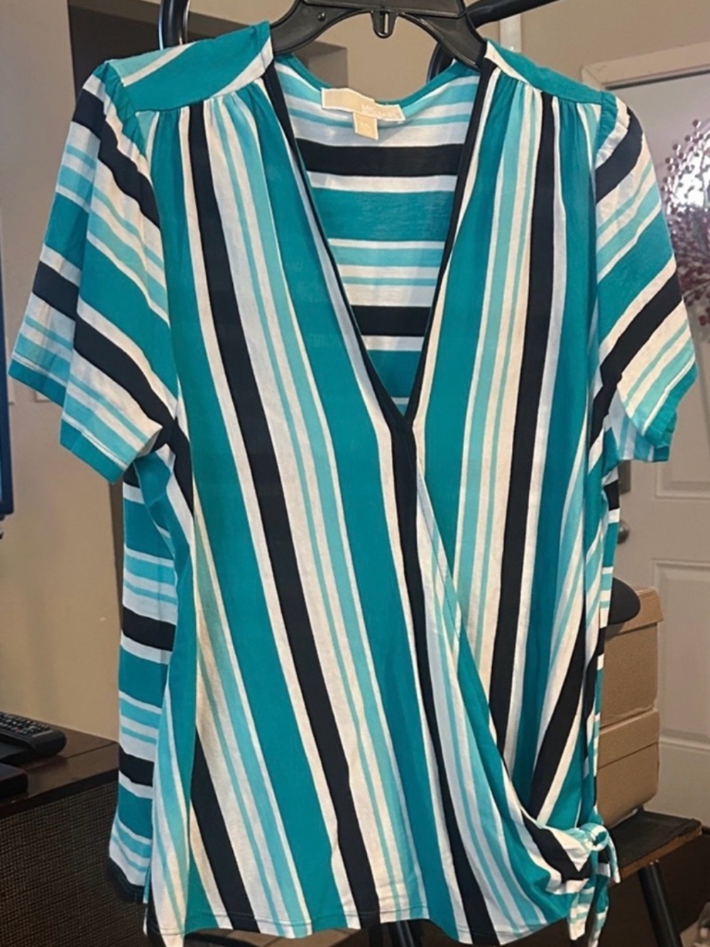 Michael Kors Teal and Black Striped Blouse